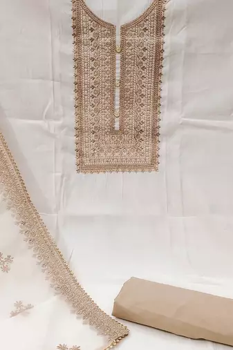 Floral Embroidered Zari Unstitched Dress Material