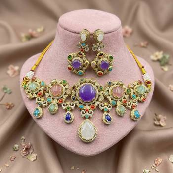 Designer crafts multi color sabyasachi inspired russian stone necklace set for events 1