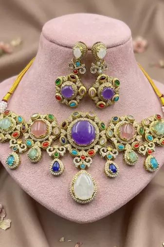 Designer crafts multi color sabyasachi inspired russian stone necklace set for events
