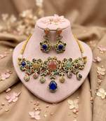 Imperial polish multi color sabyasachi inspired russian stone necklace set for festivities