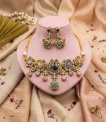 Ornate traditional multi color sabyasachi inspired russian stone necklace set for weddings