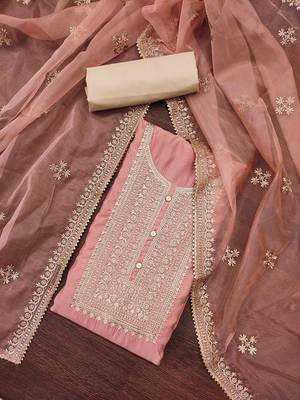 floral embroidered sequinned unstitched dress material 1