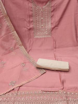 floral embroidered sequinned unstitched dress material 2