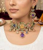Luxurious heavy multi color sabyasachi inspired russian stone necklace set for bridal wear