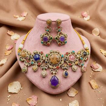 Exquisite artisanal multi color sabyasachi inspired russian stone necklace set for celebrations 1
