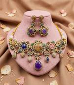 Exquisite artisanal multi color sabyasachi inspired russian stone necklace set for celebrations