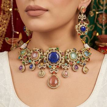Chic royal multi color sabyasachi inspired russian stone necklace set for parties 1