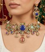 Chic royal multi color sabyasachi inspired russian stone necklace set for parties