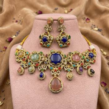 Regal masterpiece multi color sabyasachi inspired russian stone necklace set for special gatherings 1