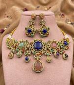 Regal masterpiece multi color sabyasachi inspired russian stone necklace set for special gatherings