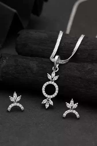 Shimmering fine silver color american diamond necklace set ideal for formal gatherings