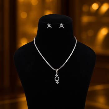 Shimmering fine silver color american diamond necklace set ideal for formal gatherings 2