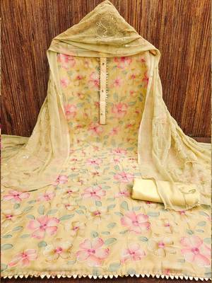 Embroidered Thread Work Sequined Unstitched Dress Material 1