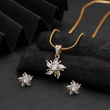 Pure snow white color american diamond pendant set for elegant minimalist outfits 1