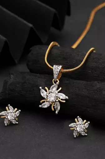 Pure snow white color american diamond pendant set for elegant minimalist outfits