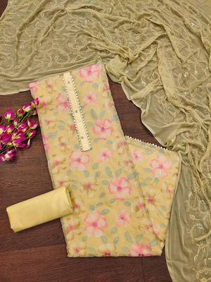 Embroidered Thread Work Sequined Unstitched Dress Material 2