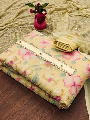 Embroidered Thread Work Sequined Unstitched Dress Material 3