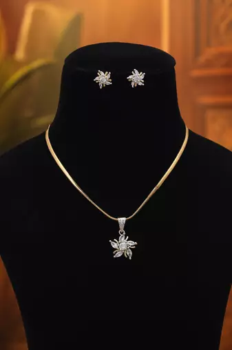 Pure snow white color american diamond pendant set for elegant minimalist outfits