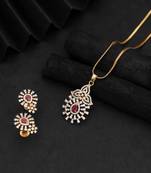 Vivid hot rani color american diamond pendant set designed for sangeet celebrations
