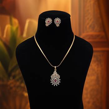 Vivid hot rani color american diamond pendant set designed for sangeet celebrations 2