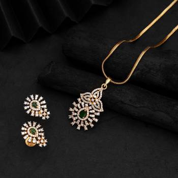 Lush jade green color american diamond pendant set suitable for ethnic outfits 1