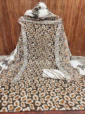 ethnic motifs printed cotton sequinned unstitched dress material 1
