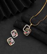 Playful gemstone multi color american diamond pendant set tailored for festive parties