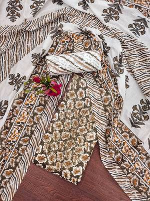 ethnic motifs printed cotton sequinned unstitched dress material 2
