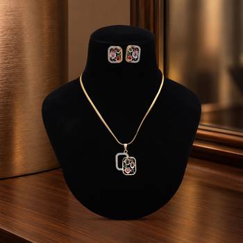 Playful gemstone multi color american diamond pendant set tailored for festive parties 2