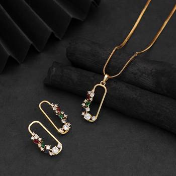 Eye catching multi color american diamond pendant set styled for special occasions 1