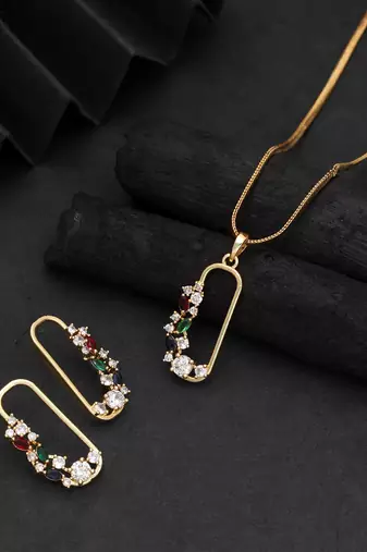 Eye catching multi color american diamond pendant set styled for special occasions