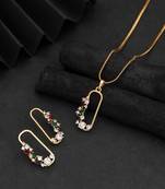 Eye catching multi color american diamond pendant set styled for special occasions