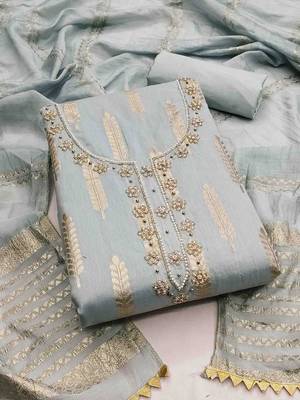 floral embroidered sequinned unstitched dress material 1