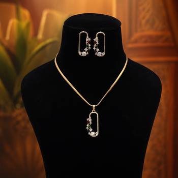 Eye catching multi color american diamond pendant set styled for special occasions 2