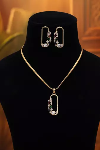 Eye catching multi color american diamond pendant set styled for special occasions