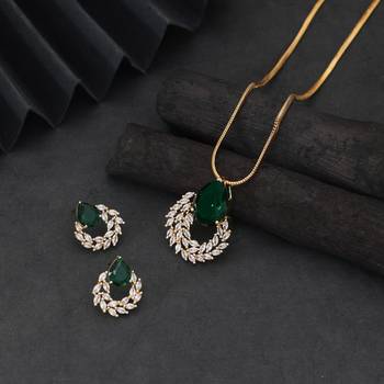 Rich forest green color american diamond pendant set specially made for women 1