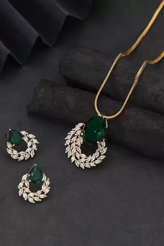 Rich forest green color american diamond pendant set specially made for women