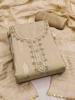 ethnic motifs woven design beads and stones unstitched dress material 1