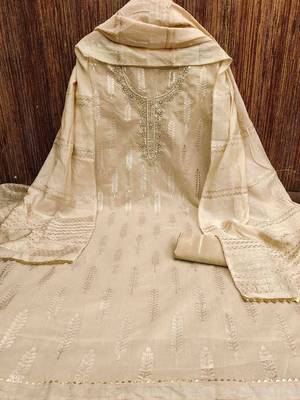 ethnic motifs woven design beads and stones unstitched dress material 2