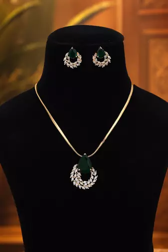 Rich forest green color american diamond pendant set specially made for women