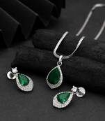 Radiant olive green color american diamond pendant set ideal for traditional outfits