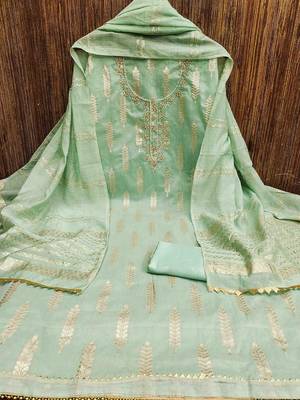 ethnic motifs woven design beads and stones unstitched dress material 2