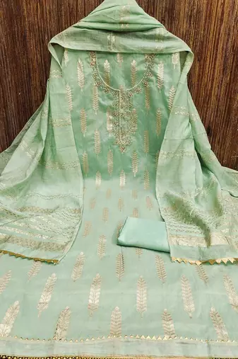 ethnic motifs woven design beads and stones unstitched dress material