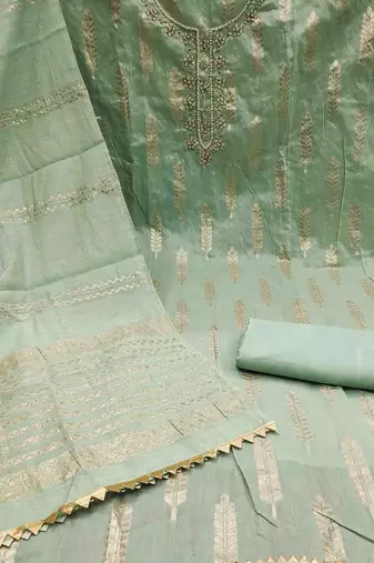 ethnic motifs woven design beads and stones unstitched dress material