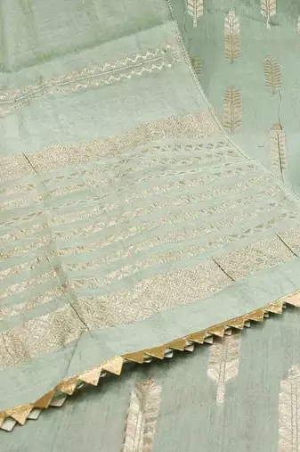 ethnic motifs woven design beads and stones unstitched dress material