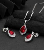 Classic ruby red color american diamond pendant set perfect for grand occasions