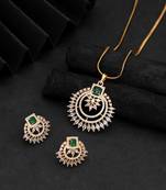 Sophisticated dark green color american diamond pendant set tailored for wedding guests