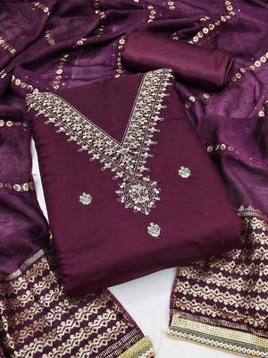 ethnic motifs embroidered sequinned unstitched dress material 1