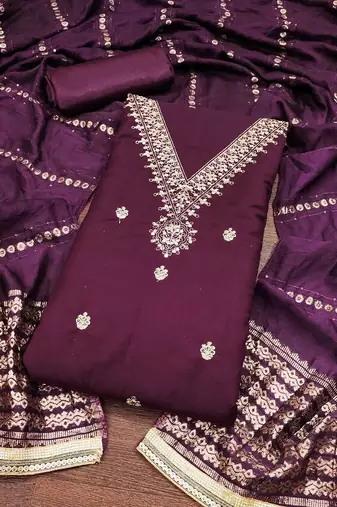 ethnic motifs embroidered sequinned unstitched dress material