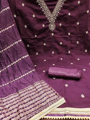 ethnic motifs embroidered sequinned unstitched dress material 4